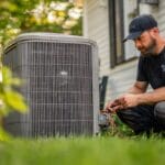An HVAC unit and electrical components being inspected outside a home near Charlottesville, Virginia, showing how heating and cooling systems impact electrical load